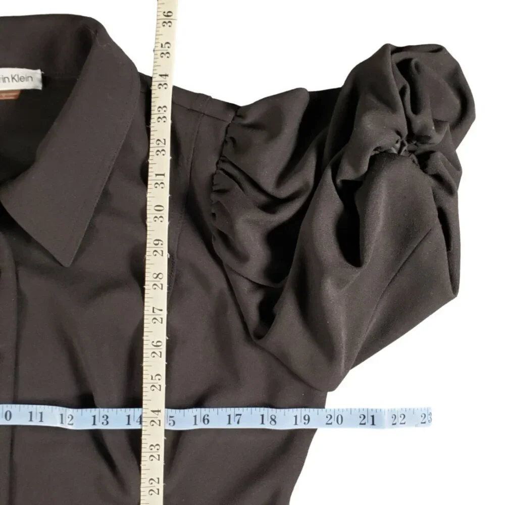Calvin Klein Women’s Black Puff Sleeve Shirt Dress Size 12 - Picture 11 of 12